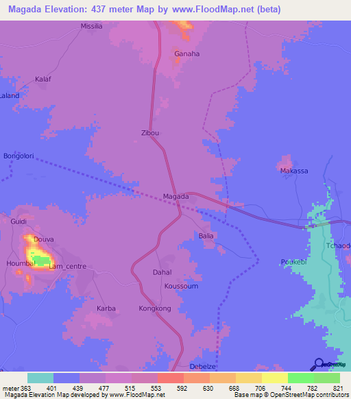 Magada,Cameroon Elevation Map