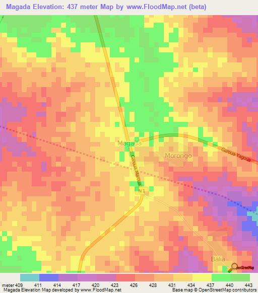 Magada,Cameroon Elevation Map