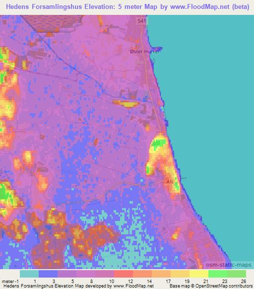 Hedens Forsamlingshus,Denmark Elevation Map