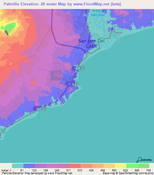 Palmilla,Mexico Elevation Map