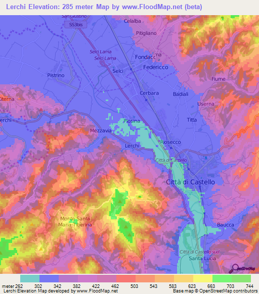 Lerchi,Italy Elevation Map