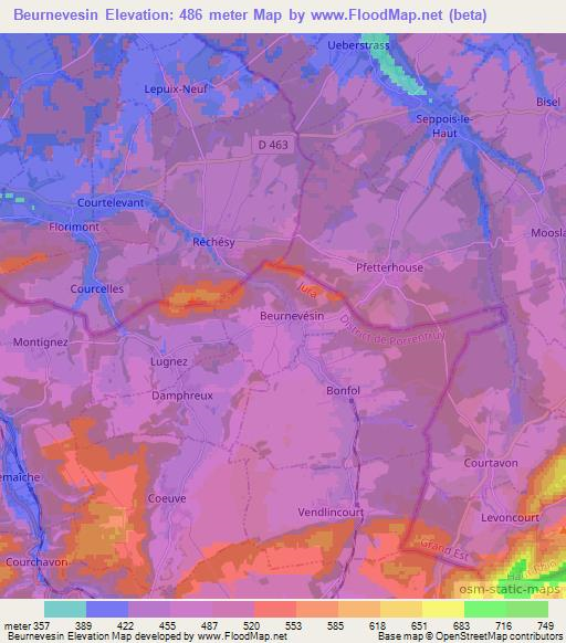 Beurnevesin,Switzerland Elevation Map