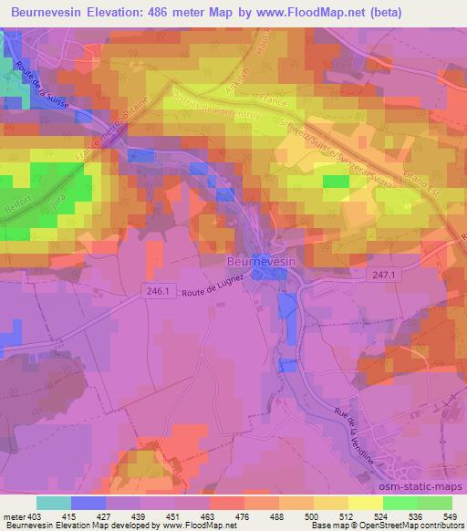 Beurnevesin,Switzerland Elevation Map