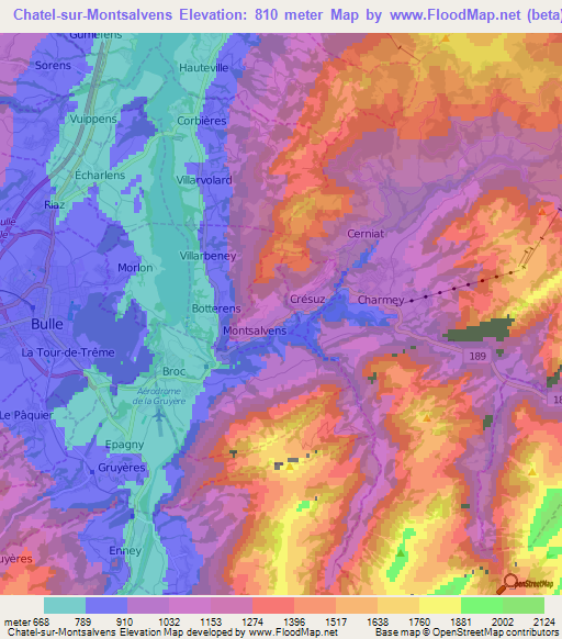 Chatel-sur-Montsalvens,Switzerland Elevation Map