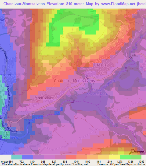 Chatel-sur-Montsalvens,Switzerland Elevation Map