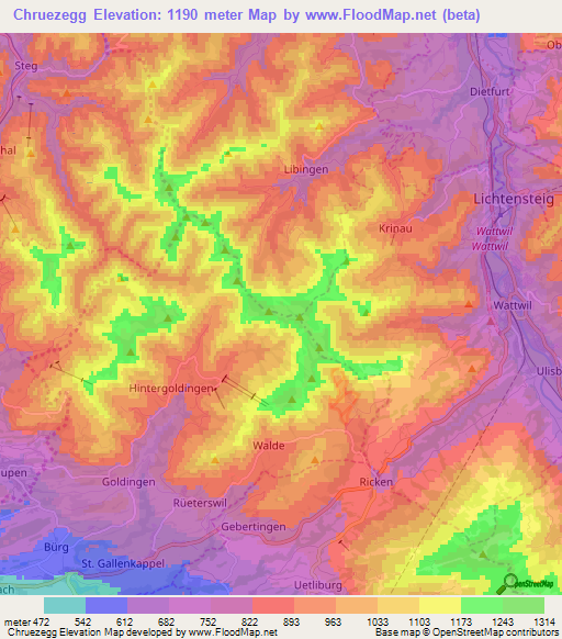 Chruezegg,Switzerland Elevation Map