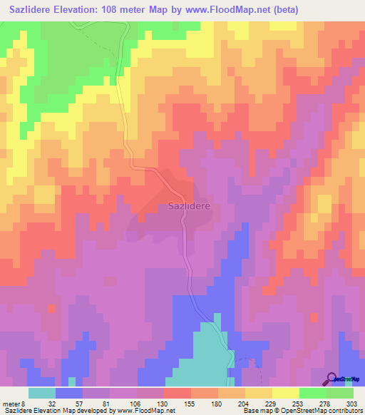 Sazlidere,Turkey Elevation Map