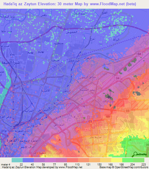 Hada'iq az Zaytun,Egypt Elevation Map
