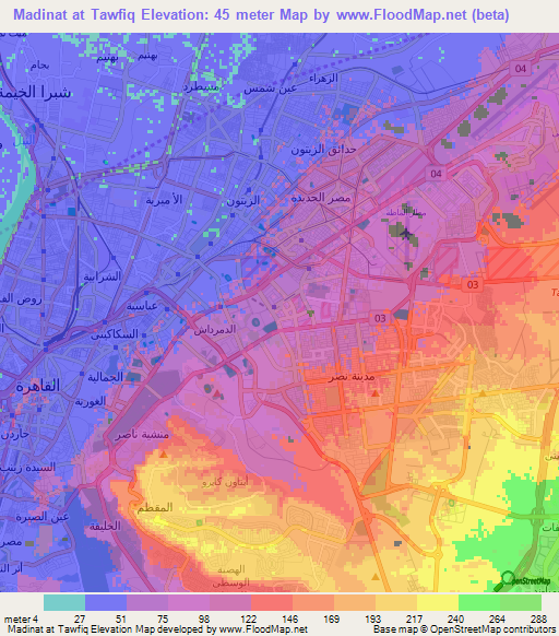 Madinat at Tawfiq,Egypt Elevation Map