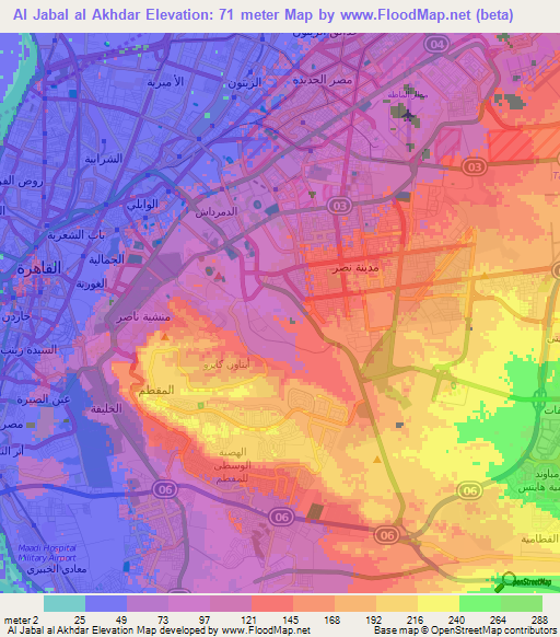 Al Jabal al Akhdar,Egypt Elevation Map