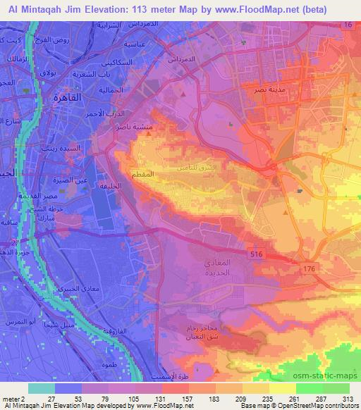 Al Mintaqah Jim,Egypt Elevation Map