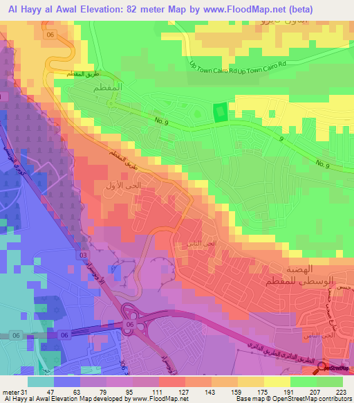 Al Hayy al Awal,Egypt Elevation Map