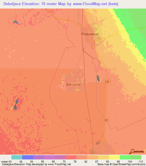 Debeljaca,Serbia Elevation Map