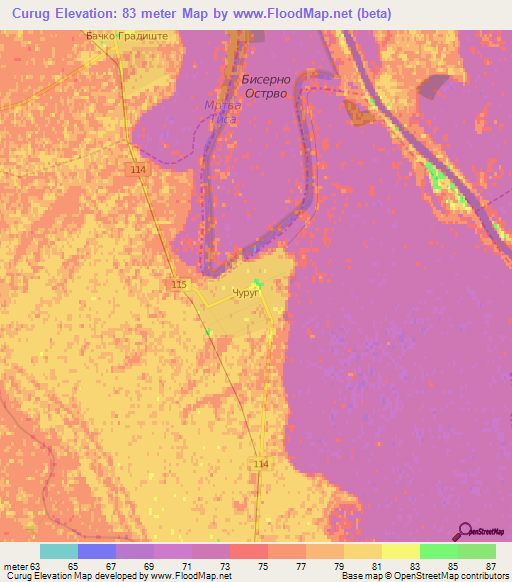 Curug,Serbia Elevation Map