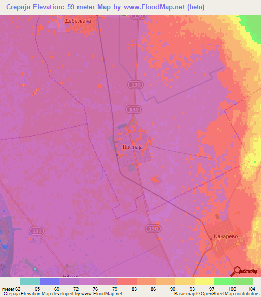 Crepaja,Serbia Elevation Map