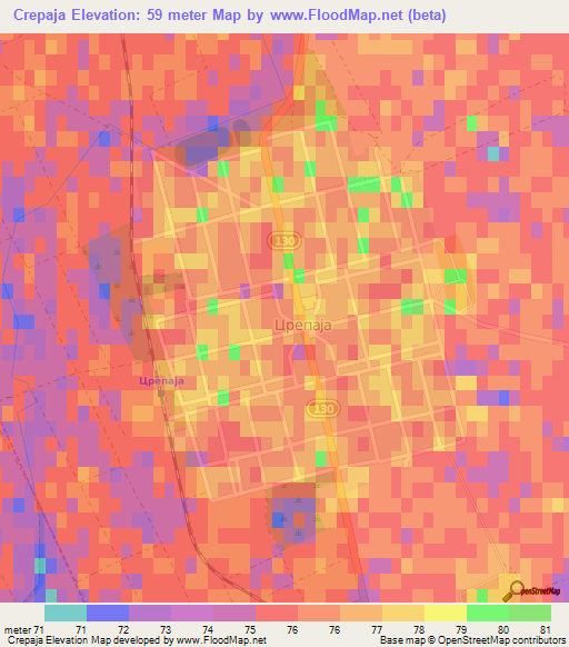 Crepaja,Serbia Elevation Map