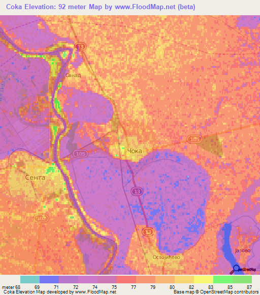 Coka,Serbia Elevation Map