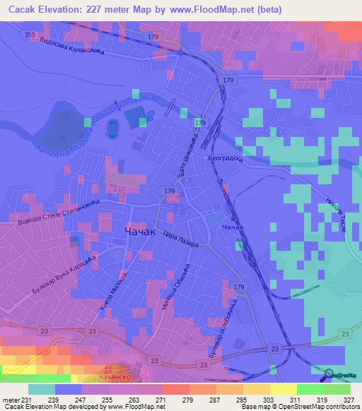 Cacak,Serbia Elevation Map