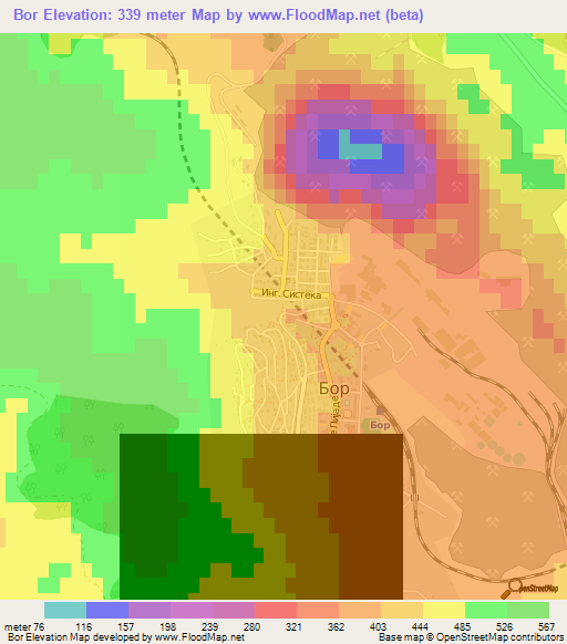 Bor,Serbia Elevation Map