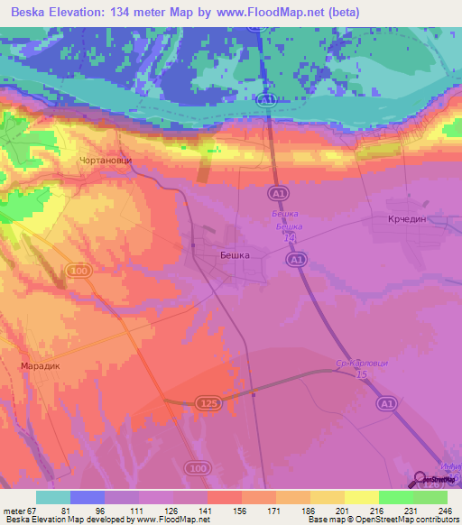 Beska,Serbia Elevation Map