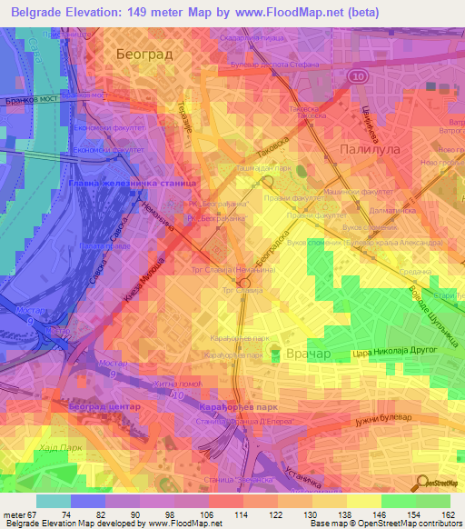 Belgrade,Serbia Elevation Map