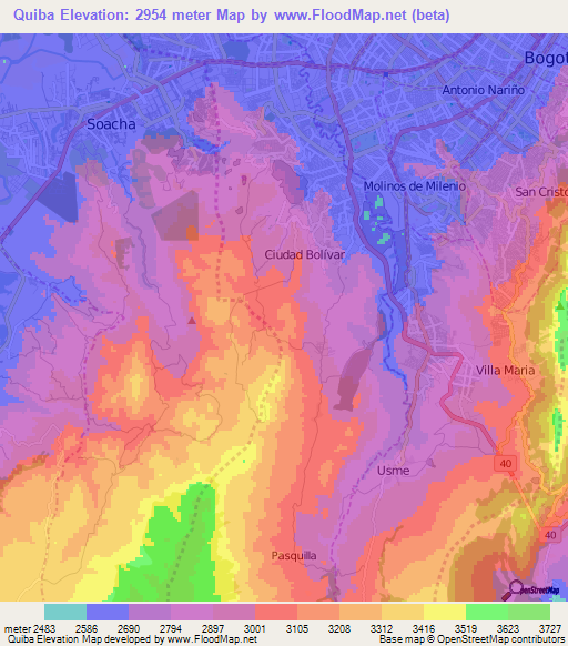 Quiba,Colombia Elevation Map