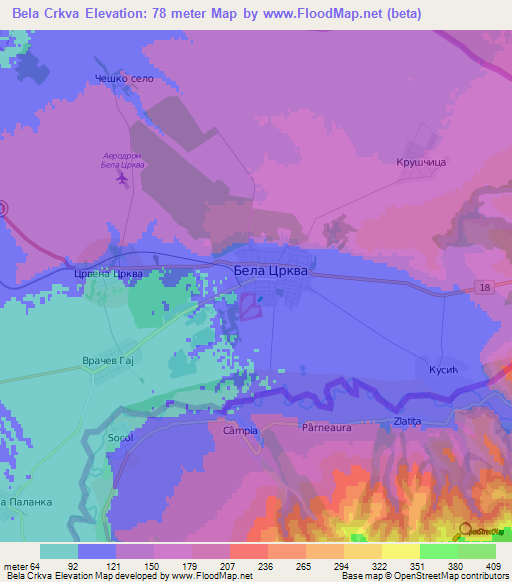 Bela Crkva,Serbia Elevation Map