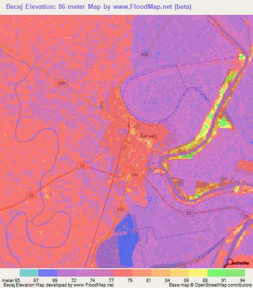 Becej,Serbia Elevation Map