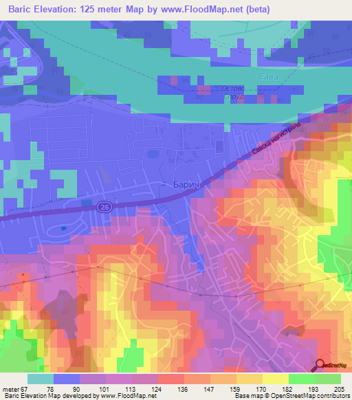 Baric,Serbia Elevation Map