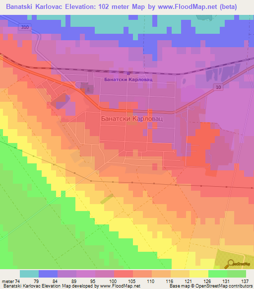 Banatski Karlovac,Serbia Elevation Map