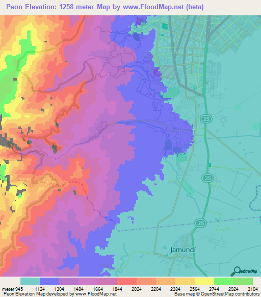 Peon,Colombia Elevation Map