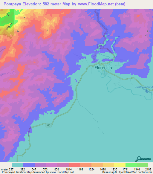 Pompeya,Colombia Elevation Map