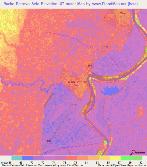 Backo Petrovo Selo,Serbia Elevation Map