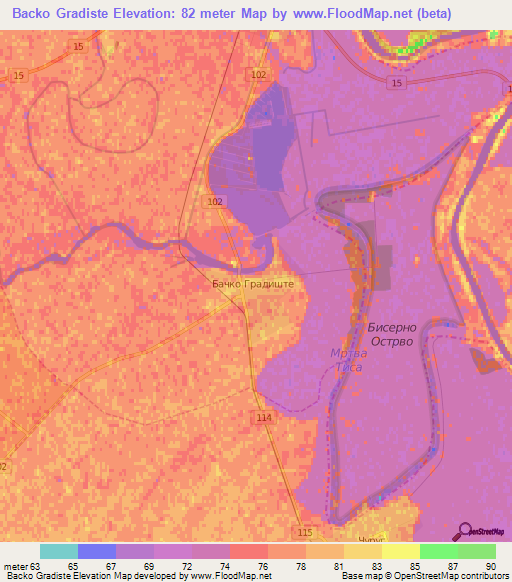 Backo Gradiste,Serbia Elevation Map