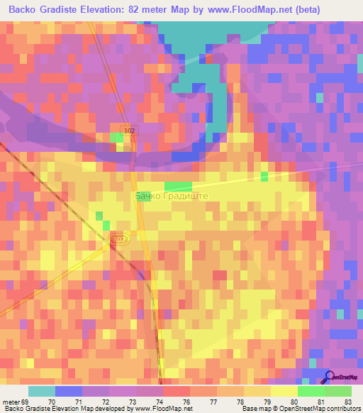 Backo Gradiste,Serbia Elevation Map