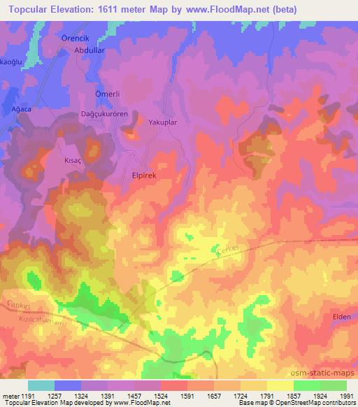 Topcular,Turkey Elevation Map