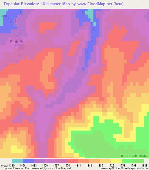 Topcular,Turkey Elevation Map