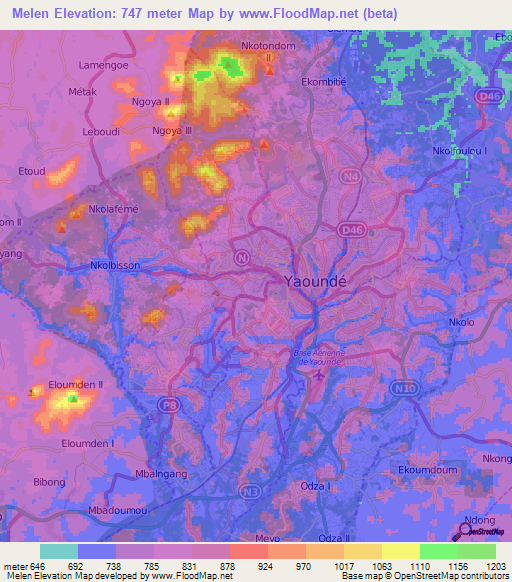 Melen,Cameroon Elevation Map