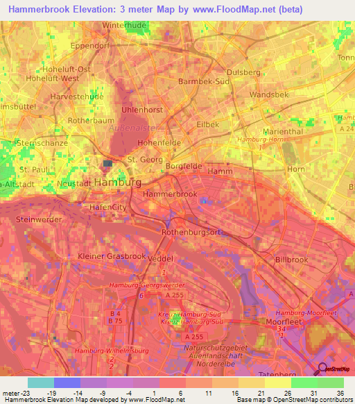 Hammerbrook,Germany Elevation Map