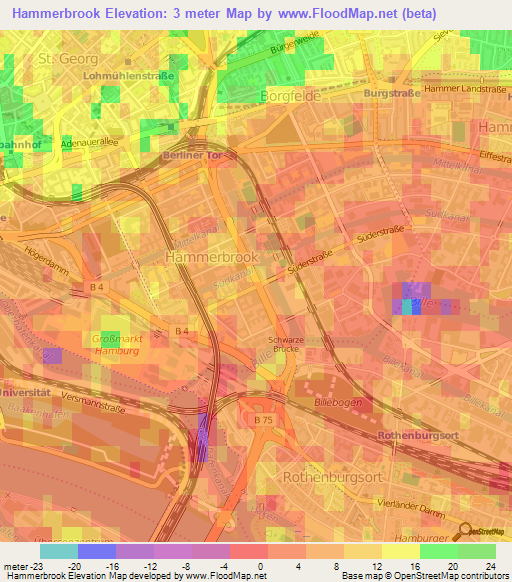 Hammerbrook,Germany Elevation Map