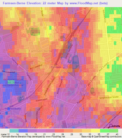 Farmsen-Berne,Germany Elevation Map