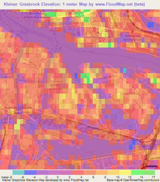 Kleiner Grasbrook,Germany Elevation Map