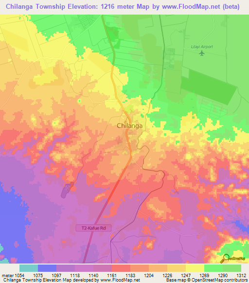 Chilanga Township,Zambia Elevation Map