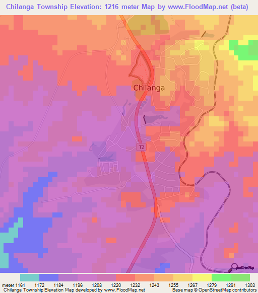 Chilanga Township,Zambia Elevation Map