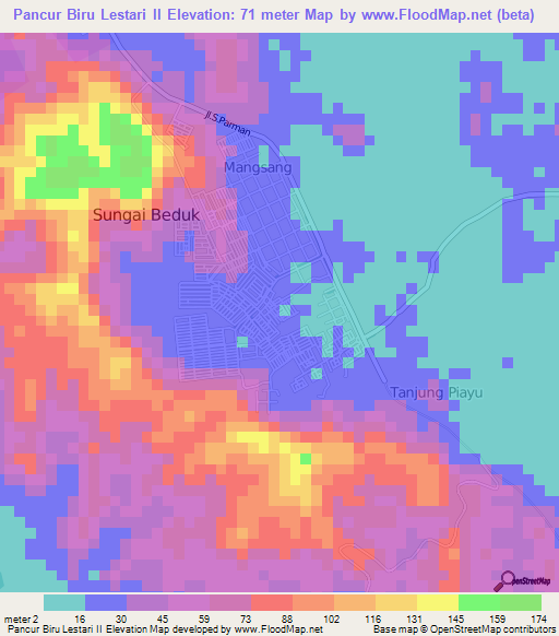 Pancur Biru Lestari II,Indonesia Elevation Map