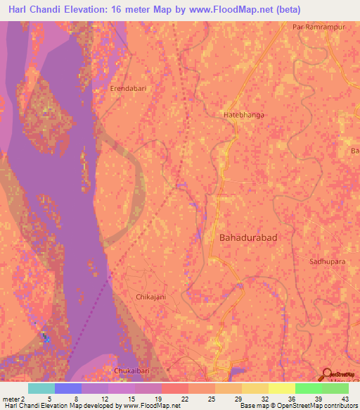 Harl Chandi,Bangladesh Elevation Map