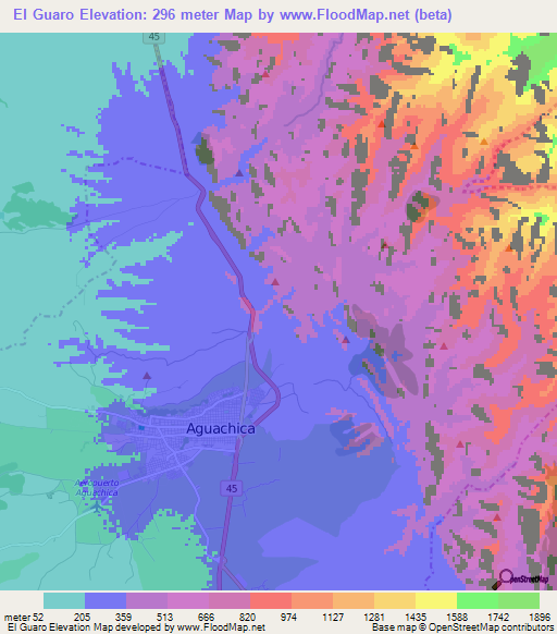 El Guaro,Colombia Elevation Map