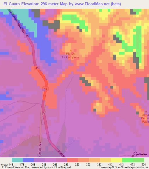 El Guaro,Colombia Elevation Map