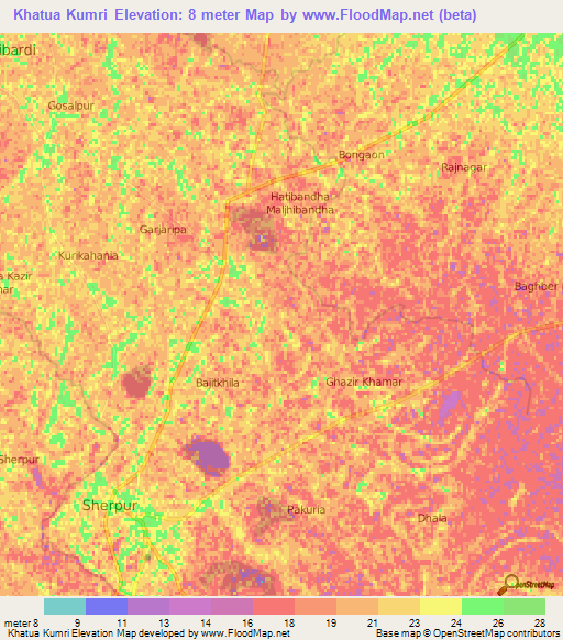 Khatua Kumri,Bangladesh Elevation Map