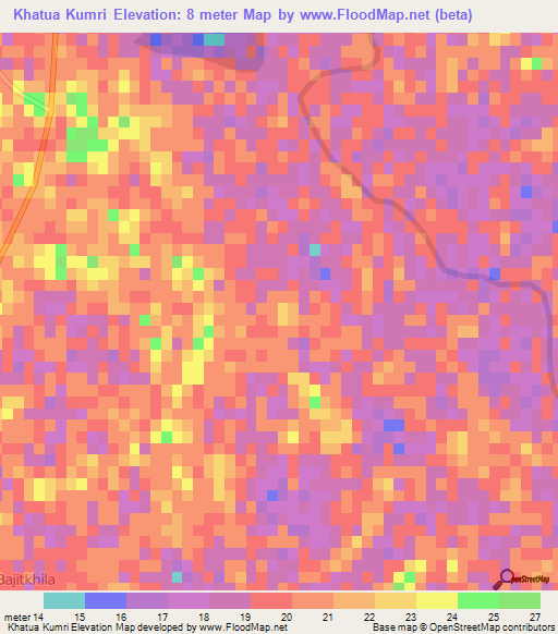 Khatua Kumri,Bangladesh Elevation Map